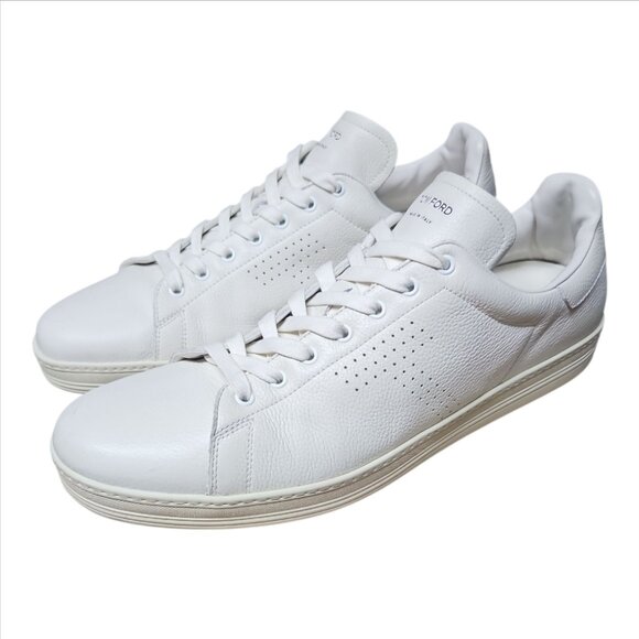 TOM FORD | Warwick White Grained Leather Low-Top Sneakers in Size US 16 - Picture 3 of 10